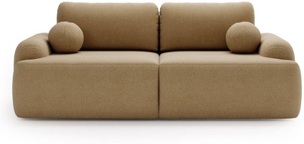 Compleo Schlafsofa rundes Design, Designer Sofa boucle- Teddy OLIO, Modern Stil, Kleine Ballkissen im Set, Modern Wohnzimmer, komfortables Couch