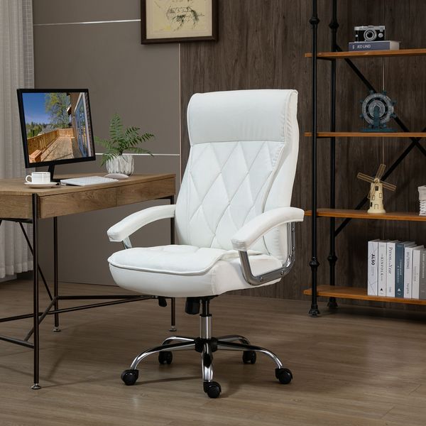 Drehstuhl 66x69x121 cm, höhenverstellbar & ergonomisch, Kunstleder Weiß