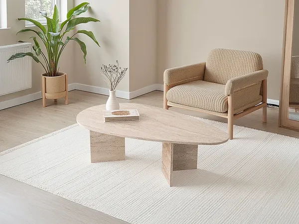 Vente-unique 'Lomareti' Couchtisch, Travertin-Optik Beige, 139,5 x 42 x 79,5 cm