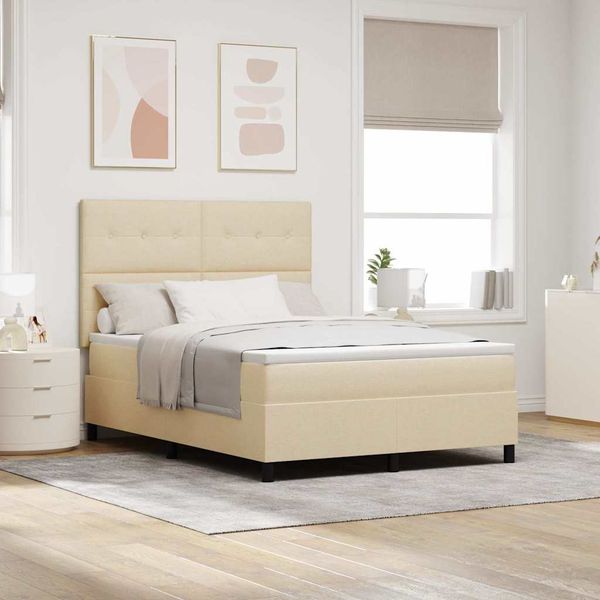 vidaXL Boxspringbett mit Matratze Creme 140 x 190 cm Stoff 3339390