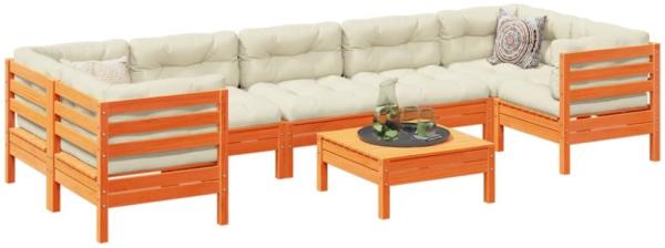 vidaXL 8-tlg. Garten-Sofagarnitur mit Kissen Wachsbraun Kiefernholz 3299339