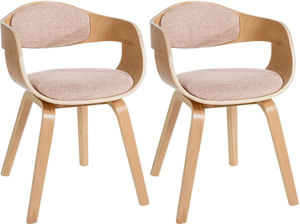 2er Set Stühle LONDON Stoff - 73x49x46cm, Natur/Creme Stoff Holz Gestell Konferenzstuhl Wartezimmerstuhl