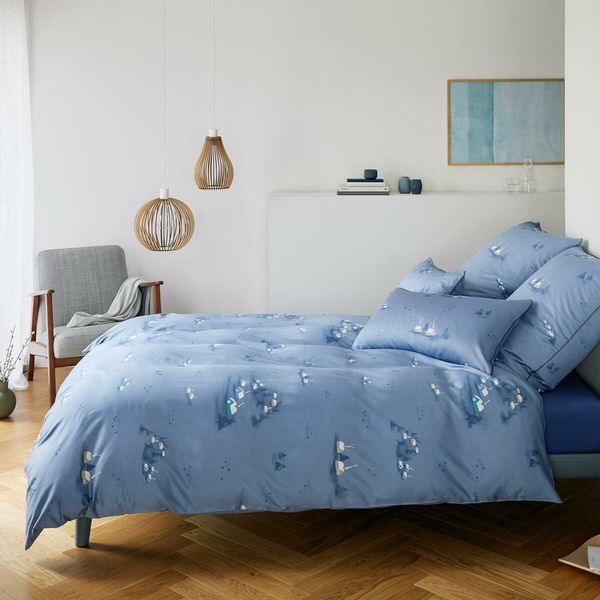 elegante Mako-Satin Bettwäsche Home rauchblau | 135x200 cm + 80x80 cm