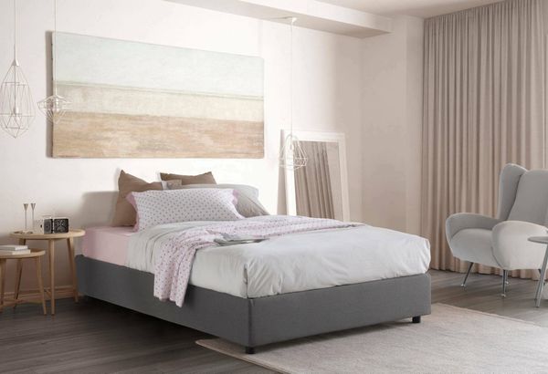 Talamo Italia - Elisa Doppelbett, Bettkasten mit Stoffbezug, 100 % Made in Italy, Öffnung vorne, geeignet für Matratze 160x190 cm, Grau