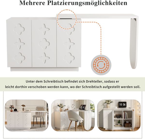 Schreibtisch 75x110x40 cm, 360° drehbar, klappbar, MDF, weiß Bild 8