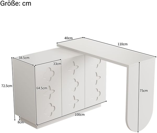 Schreibtisch 75x110x40 cm, 360° drehbar, klappbar, MDF, weiß Bild 10