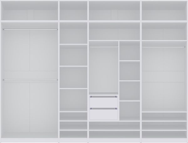 Marmex Möbel Tres Set-B/N (B) großer Schrank ohne Türen, Kleiderschrank mit Regalen und Kleiderstangen, Einbauschrank mit Aufsatz, laminierte Spanplatte, weiß 320 x 246 x 51 cm