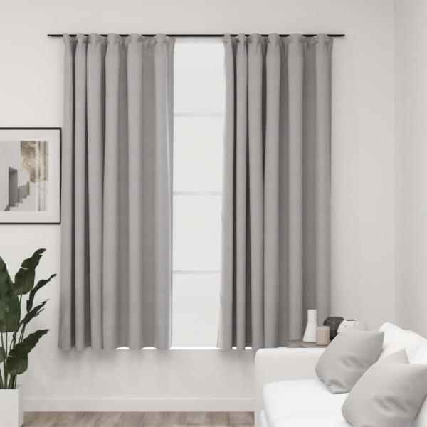 vidaXL Verdunkelungsvorhänge Haken Leinenoptik 2 Stk. Grau 140x175 cm 321172