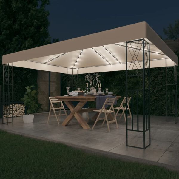 vidaXL Pavillon mit LED-Lichterkette 3x4 m Creme Stoff 3070328