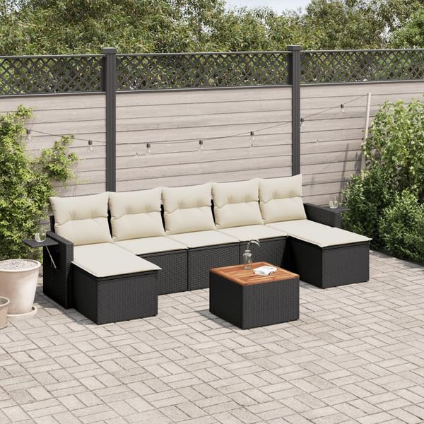 vidaXL 8-tlg. Garten-Sofagarnitur mit Kissen Schwarz Poly Rattan 3224691