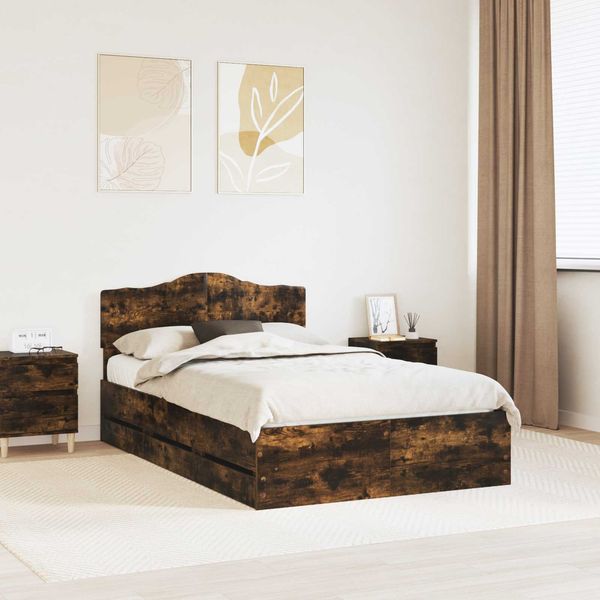 vidaXL Bettrahmen Geräucherte Eiche 120 x 190 cm Ingenieurs Holz 3413030