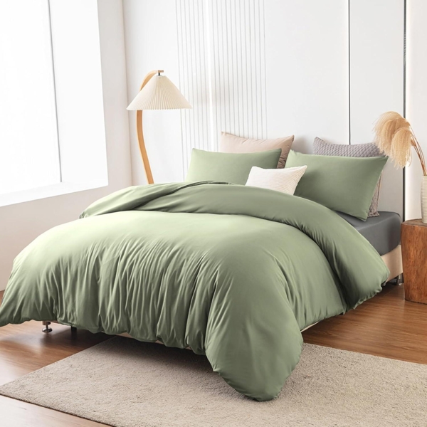Soifox Bettwäsche 200x200 Salbeigrün Mikrofaser Bügelfrei Knitterfrei 2er Set
