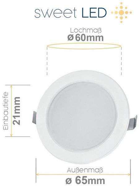 Sweet LED LED Einbaustrahler 4er Set 3,5 W Möbelleuchten IP44 weiß 12 V, spritzwassergeschützt, LED fest integriert, 6500K - kaltweiß, Vitrinenbeleuchtung, Möbeleinbaustrahler