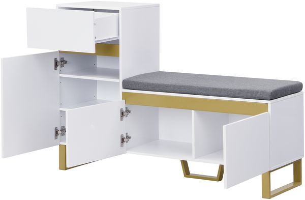 Schuhschrank MDF mit Sitzbank & Schublade, 120x35x85 cm, Weiß Bild 6