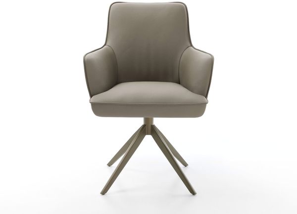 Drehstuhl Heira-Flex mit Armlehnen Echt-Leder Schlamm Kreuzgestell breit Effektfinish Titan 360° drehbar Taschenfederkern Bild 2