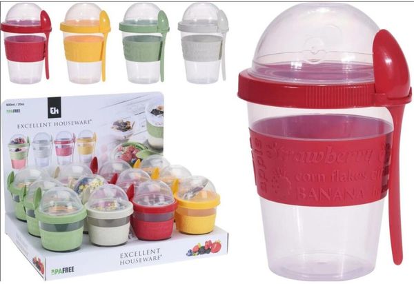 24x BURI Joghurtbecher 600ml Löffel Müsli Lunchboxen Schale To Go Arbeit Deckel