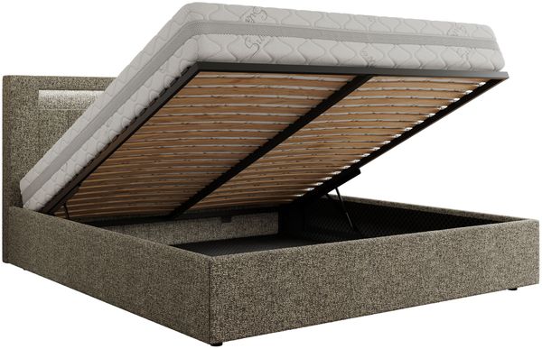 Polsterbett GOLD 5 CLASSIC 140 x 200 cm mit LED-Beleuchtung & Bettkasten, Doppelbett inkl. Lattenrost, Metall-Lift-System & Stauraum - Grau Struktur Bild 6