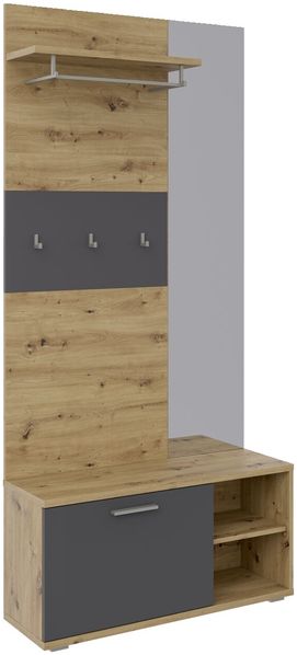 BOXXX 'TOTO' Garderoben-Set, Holznachbildung Eiche, 90 x 194 x 31 cm, mit Spiegel und Kleiderstange