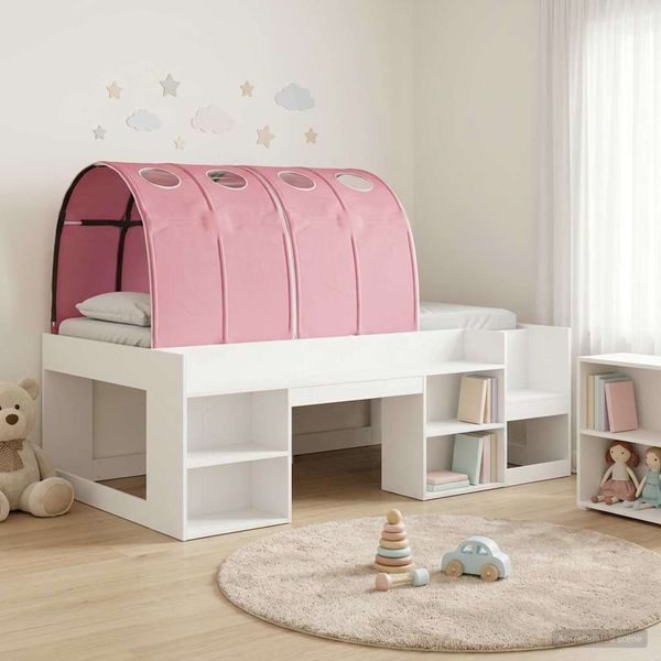 vidaXL Bettgestell mit Tunnel 3 pcs Weiß und Rosa Holzwerkstoff 3423632
