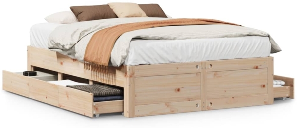 vidaXL Massivholzbett ohne Matratze mit Schubladen 150x200 cm Kiefer 3308801