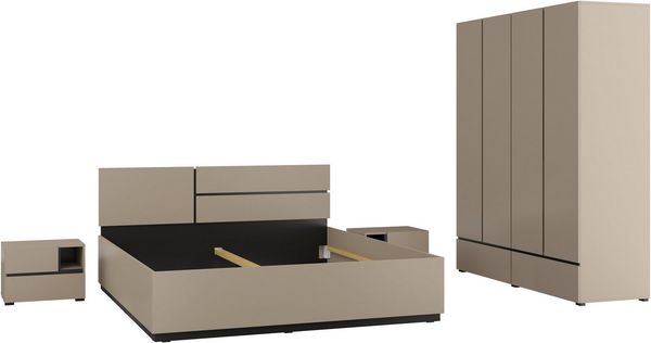OTTO home Schlafzimmer-Set Cross, moderne, grifflose Optik, FSC-zertifiziert, (4-tlg, Bett 180x200cm, 2 Nachtkommoden, Schrank 2-oder 4-türig), Komplettschlafzimmer-Set