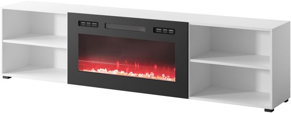 TV-Lowboard Polo 200 mit Kamin (Farbe: Weiß / Weiß + Schwarz Hochglanz) Bild 3