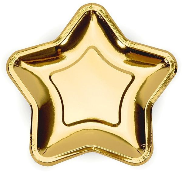 partydeco Pappteller, Pappteller in Stern Form 18cm gold 6er Set