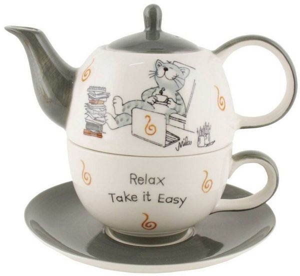 Mila Teekanne Mila Keramik Tee-Set Oommh Katze relax - take it easy, 0,4 l, (Set, Tee-Set)