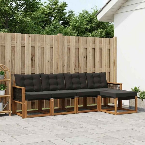 vidaXL Outdoor-Sofagarnitur mit Kissen 5 pcs Natürlich und Schwarz 3381888
