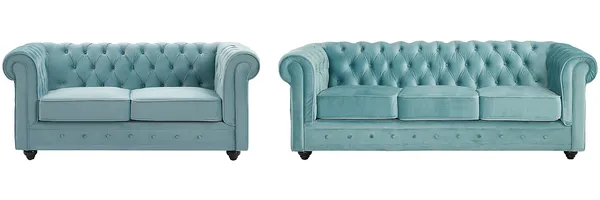 Vente-unique - CHESTERFIELD Couchgarnitur SamtStoff Blau - B 88 cm x H 72 cm x L 168 cm205 cm