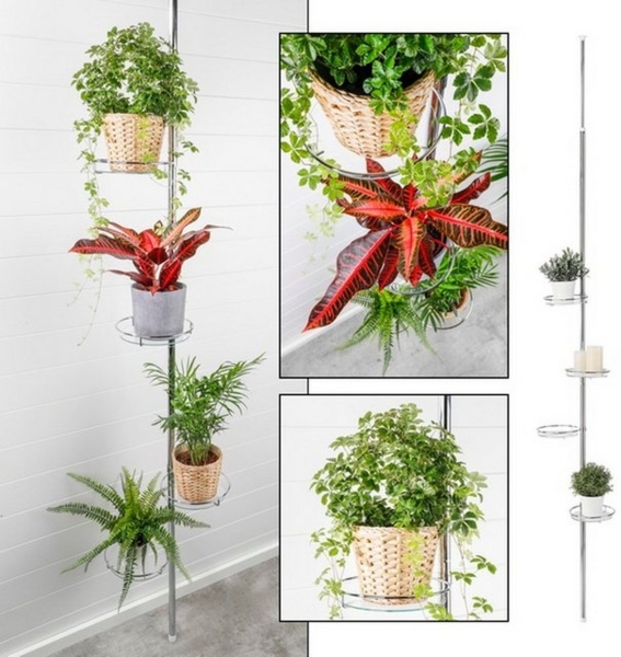 Haushalt International Blumenständer Teleskop Blumenregal mit runden Abstellflächen aus Glas, Einfache und schnelle Montage ohne zu bohren Bild 2