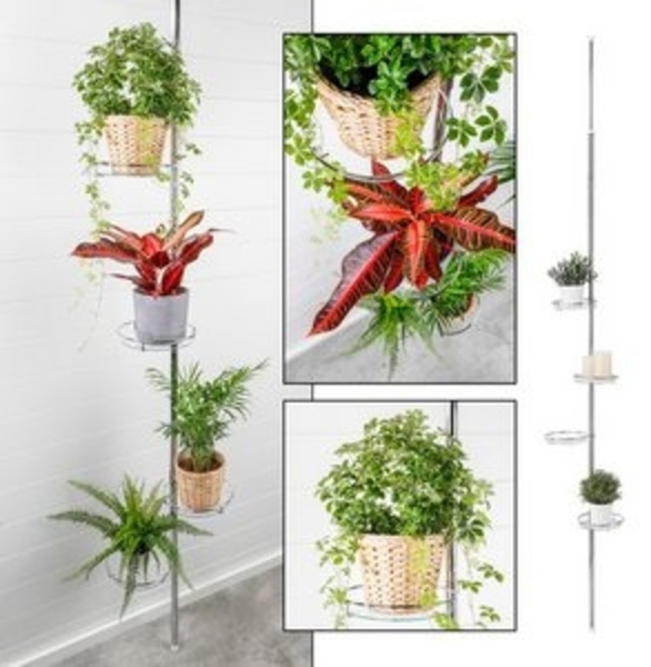 Haushalt International Blumenständer Teleskop Blumenregal mit runden Abstellflächen aus Glas, Einfache und schnelle Montage ohne zu bohren Bild 4