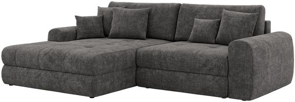 Sofa L-Form ARELIA L mit Schlaffunktion, Wohnzimmer Sofa, Wellenfederung, Sofa mit DL-System - Schenille grob gewebt Dunkelgrau - Rechts Bild 9