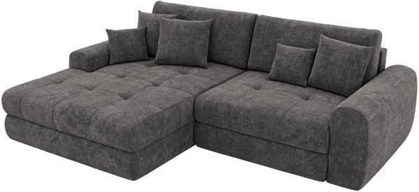 Sofa L-Form ARELIA L mit Schlaffunktion, Wohnzimmer Sofa, Wellenfederung, Sofa mit DL-System - Schenille grob gewebt Dunkelgrau - Rechts Bild 10