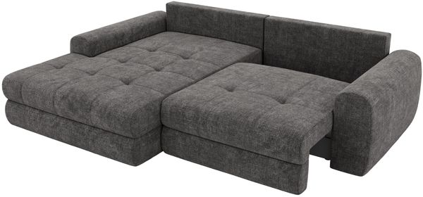 Sofa L-Form ARELIA L mit Schlaffunktion, Wohnzimmer Sofa, Wellenfederung, Sofa mit DL-System - Schenille grob gewebt Dunkelgrau - Rechts Bild 11