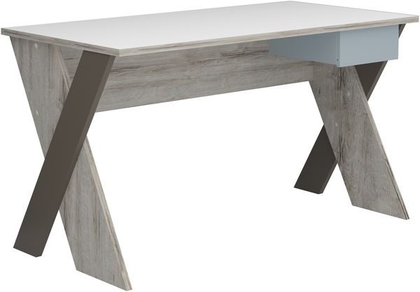 FMD Möbel - NONA 6 - Schreibtisch - melaminharzbeschichtete Spanplatte - Sandeiche Nb/weiß/Lava/Denim - 135 x 76,4 x 67,5cm