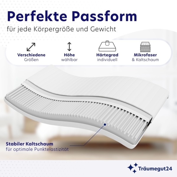 Träumegut24 - AquaFlex ergonomische 12 cm 7-Zonen Kaltschaummatratze 80 x 200 cm Härtegrad H2 : 12 cm : H2 : 80 x 200 cm Bild 5