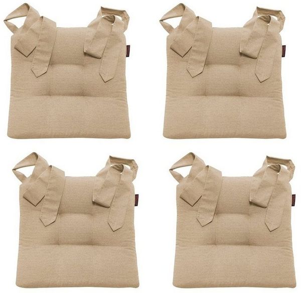 MAGMA Stuhlkissen Sitzkissen FINO Schleifenband Auflage - ca. 42cm x 46cm x 7cm - 4er Set beige
