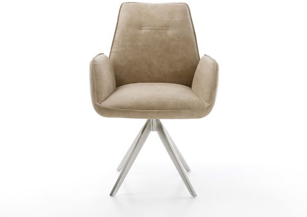 Esszimmerstuhl Zoa-Flex Mikrofaser Beige Vintage Kreuzgestell kantig Edelstahl Taschenfederkern Bild 2