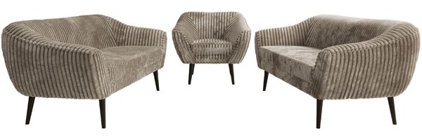 Wohnzimmerset, Möbelset PIRS 3-3-1, Armlehnen, Wellenfederung, schwarze Füße, Dreisitzer Sofas mit Sessel, Polstermöbel Set - Hellbraun Cord Bild 7