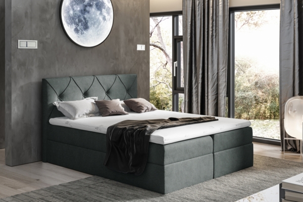 99rooms Arian Boxspringbett Strukturstoff 200x200 cm Dunkelgrau