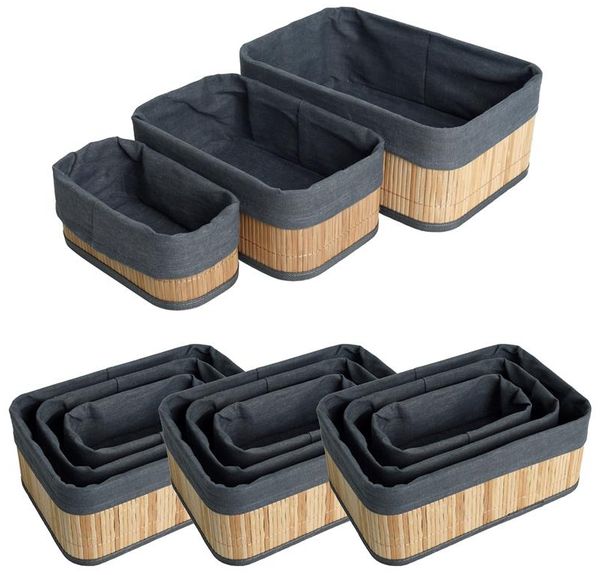 Bambuskorb Aufbewahrungsbox 4er Set mit je 3 Größen Aufbewahrungskorb Organizer