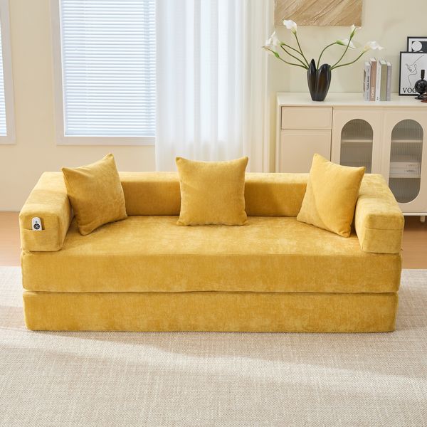 3-Sitzer Sofa B 198 x T 79 x H 60 cm aus Chenille, modular kombinierbar