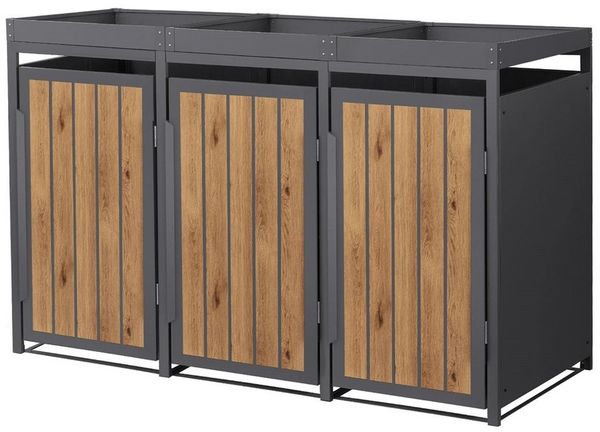 ML-DESIGN Mülltonnenbox Müllbox aus Stahl wetterfeste Mülltonnen Verkleidung Mülltonnengarage, Mülltonnencontainer mit Pflanzdach für 3 Tonnen 120 oder 240 Liter