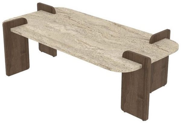 Modern Coffee Table, 120 x 60 x 35 cm, Travertine & Walnut | 100% Melamine Coated Chipboard | Stylish & Functional Design for Any Living Space