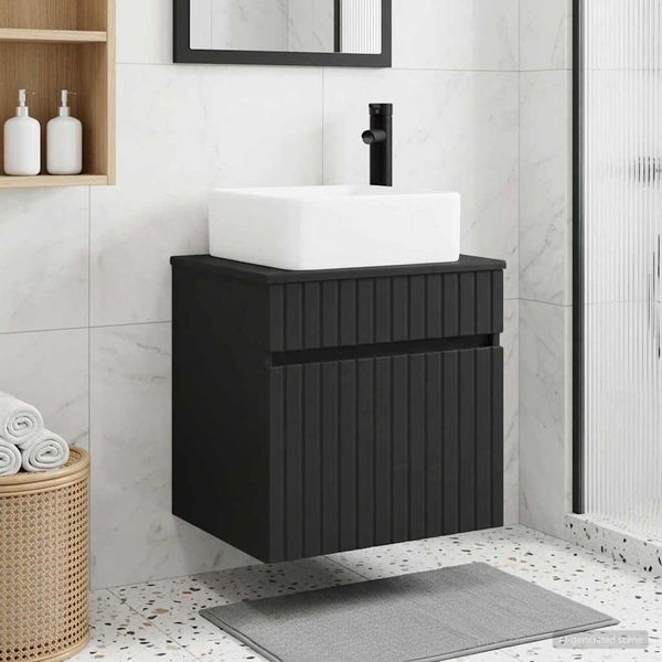 vidaXL Wandmontierte Waschbecken-Vanität Schwarz 49 x 41 x 63 cm 890563