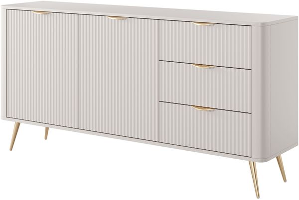 Bettso 'LANTE' Zweitürige Kommode mit drei Schubladen, Holzwerkstoff Beige, 81x38x163cm