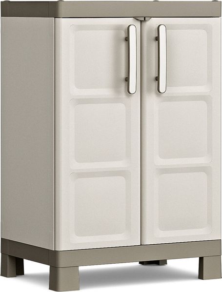 Dmora Gartenschrank Strathmore, Gartenmöbel, Mehrzweck-Gartenschrank, Container für Balkon oder Garage, Made in Italy, 65x45 h97 cm, Sand