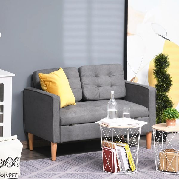 2-Sitzer Sofa 117 x 62 x 78 cm in Grau mit Stauraum, Massivholzrahmen und Knopfheftung