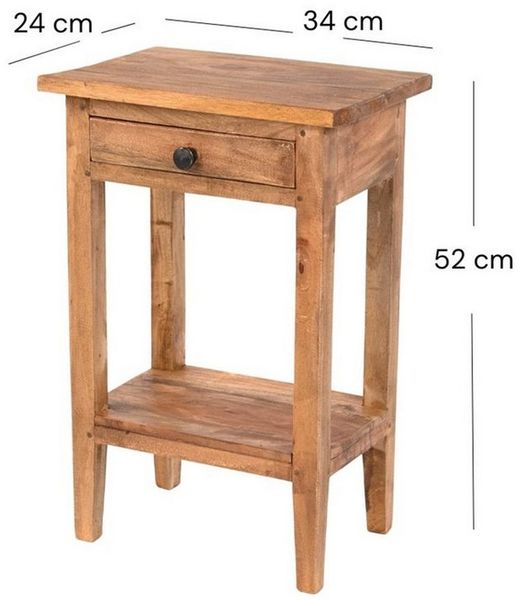 DESIGN DELIGHTS Rustikaler Vintage Telefontisch PLANTA | 52x34 cm (HxB), Mahagoni Massivholz | Blumenhocker, Flurtisch, Beistelltisch, Nachtschrank mit Schublade | Farbe: 02 Hellbraun